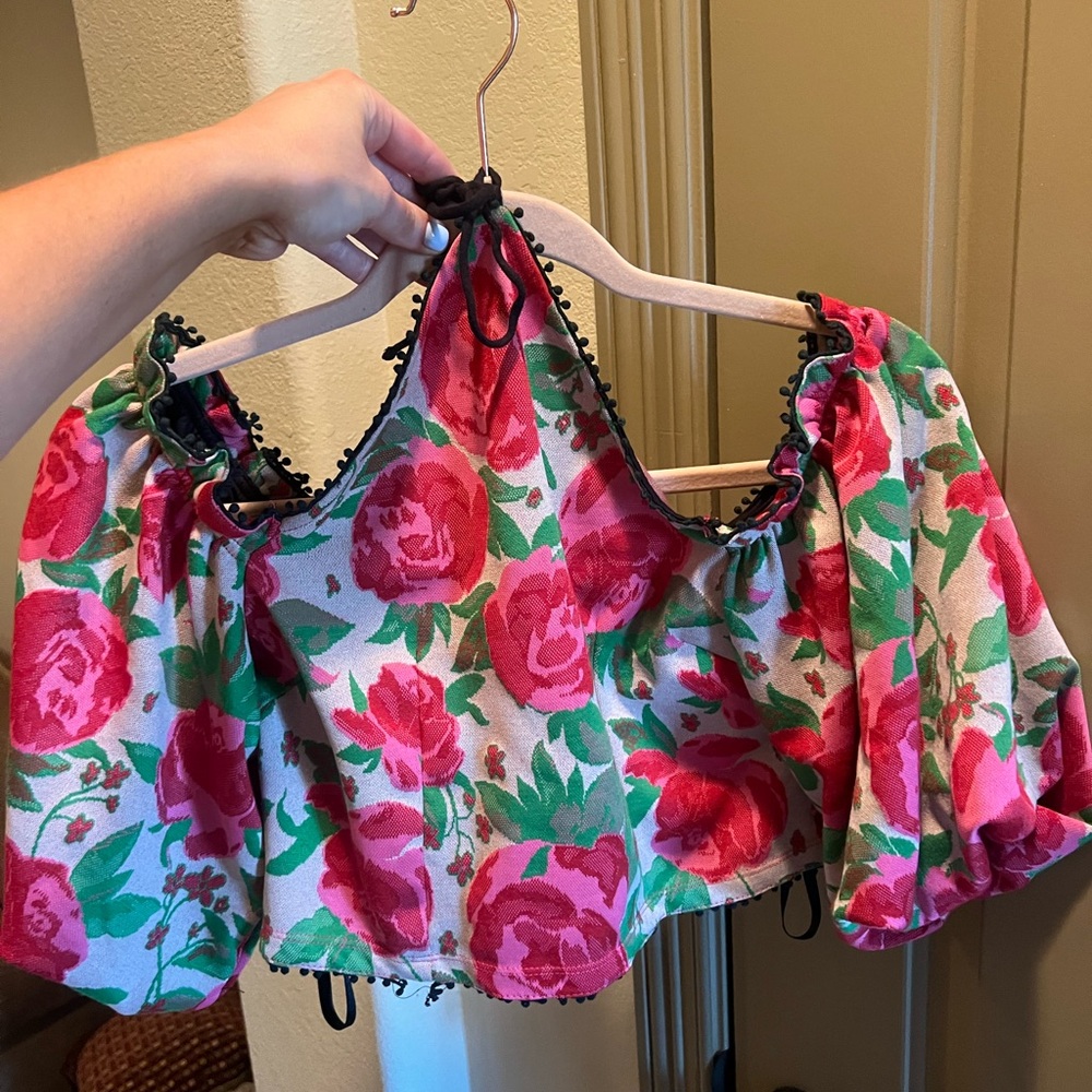 Floral Pink and Green Women's Top